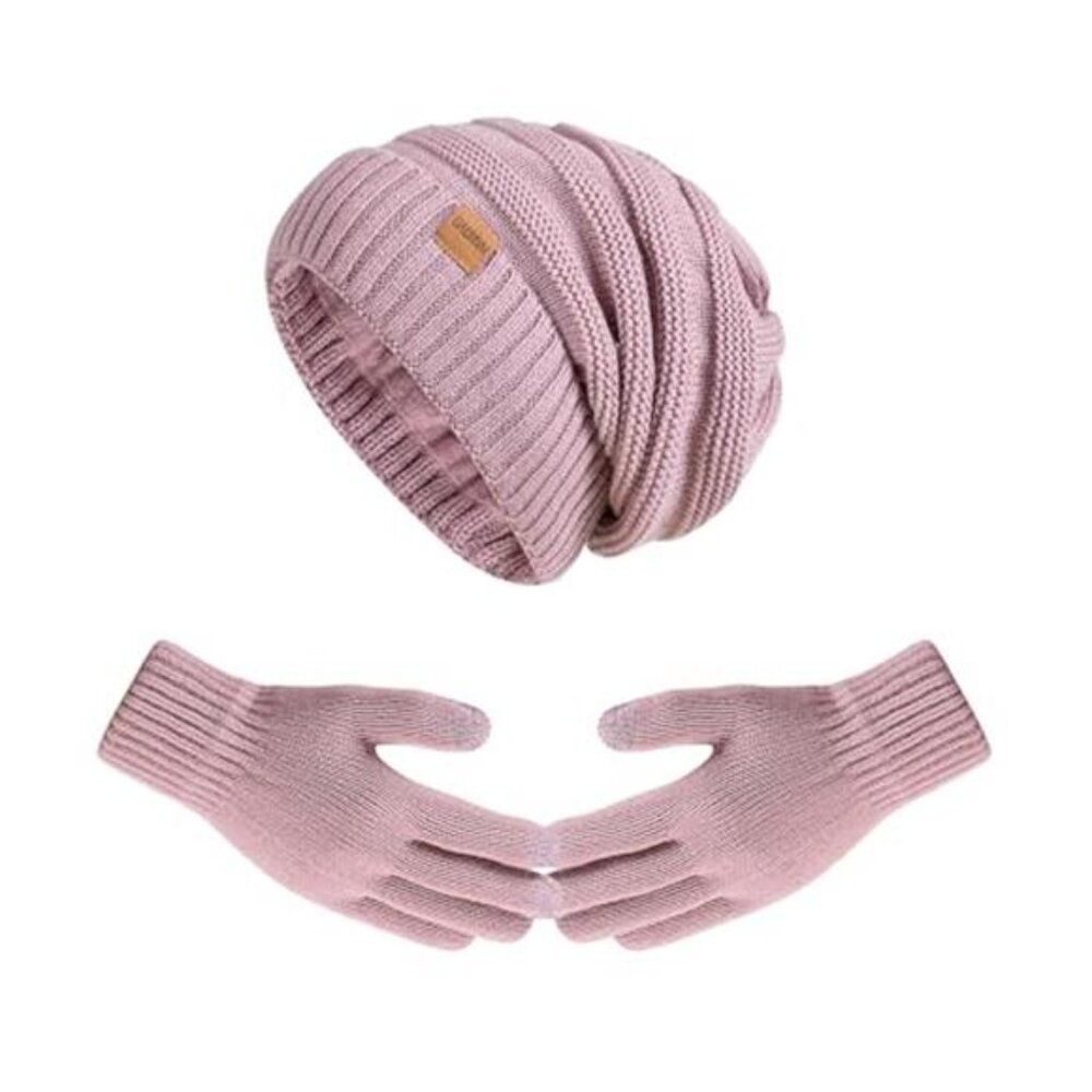 Cable Knit Beanie and Touchscreen Gloves Winter Set